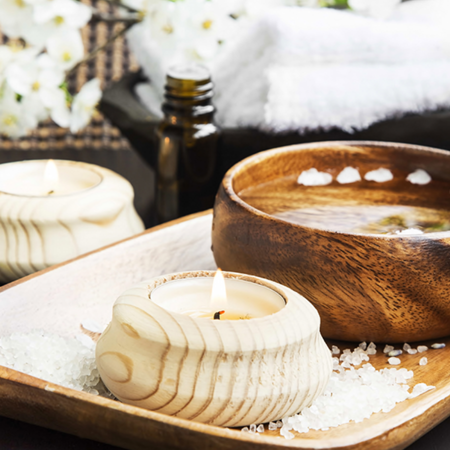 candle and salt scrub in spa